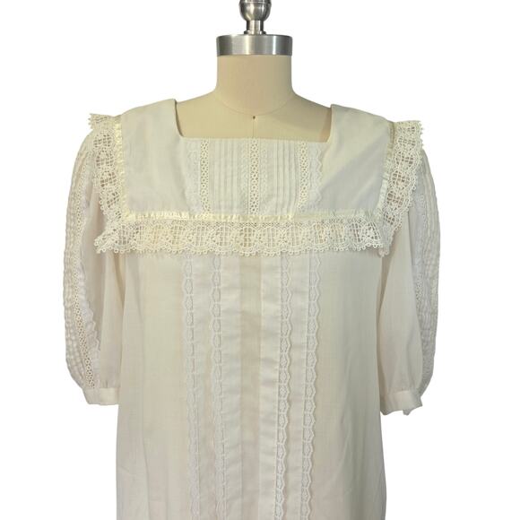 Gunne Sax Vintage 70s Edwardian Style White Midi Dress Size 11 M Drop Waist - Picture 3 of 14